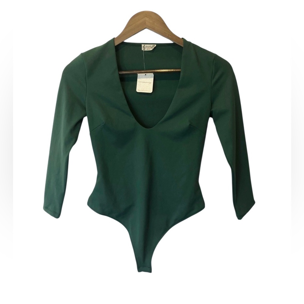 Free People Intimately Close Call Hunter Green Duo V Neck Compression Bodysuit